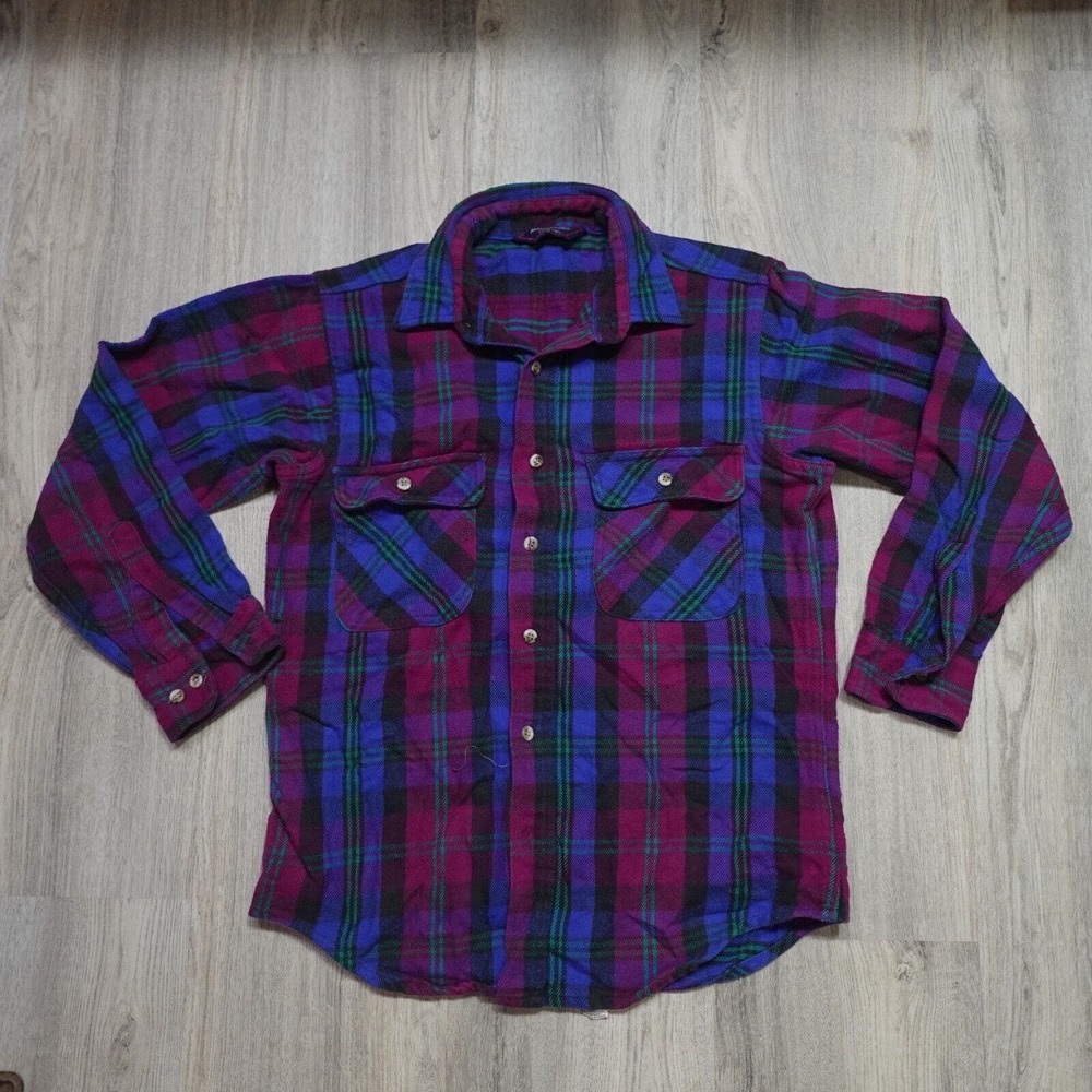 Vintage Mighty Mac Flannel Shirt Adult Medium Coulorful Plaid Long Sleeve Mens
